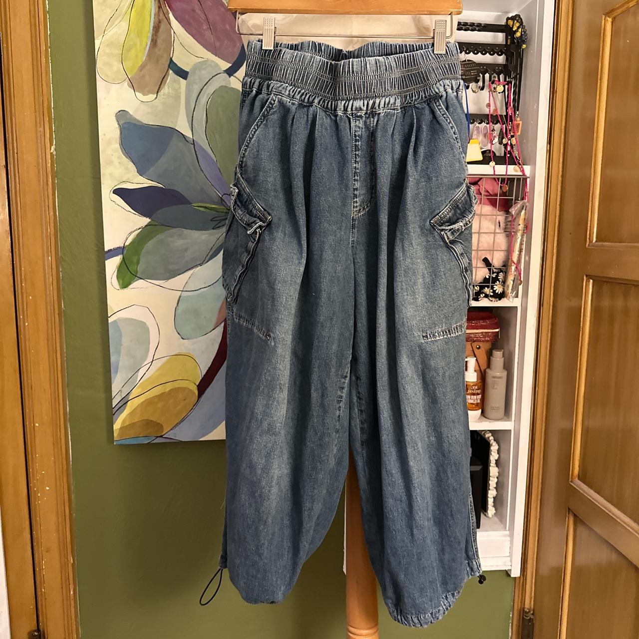 USED BLUE DENIM PARACHUTE PANTS