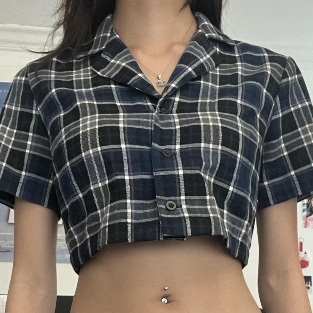 Brandy Melville John Galt Vivian Plaid Button Crop... - Depop