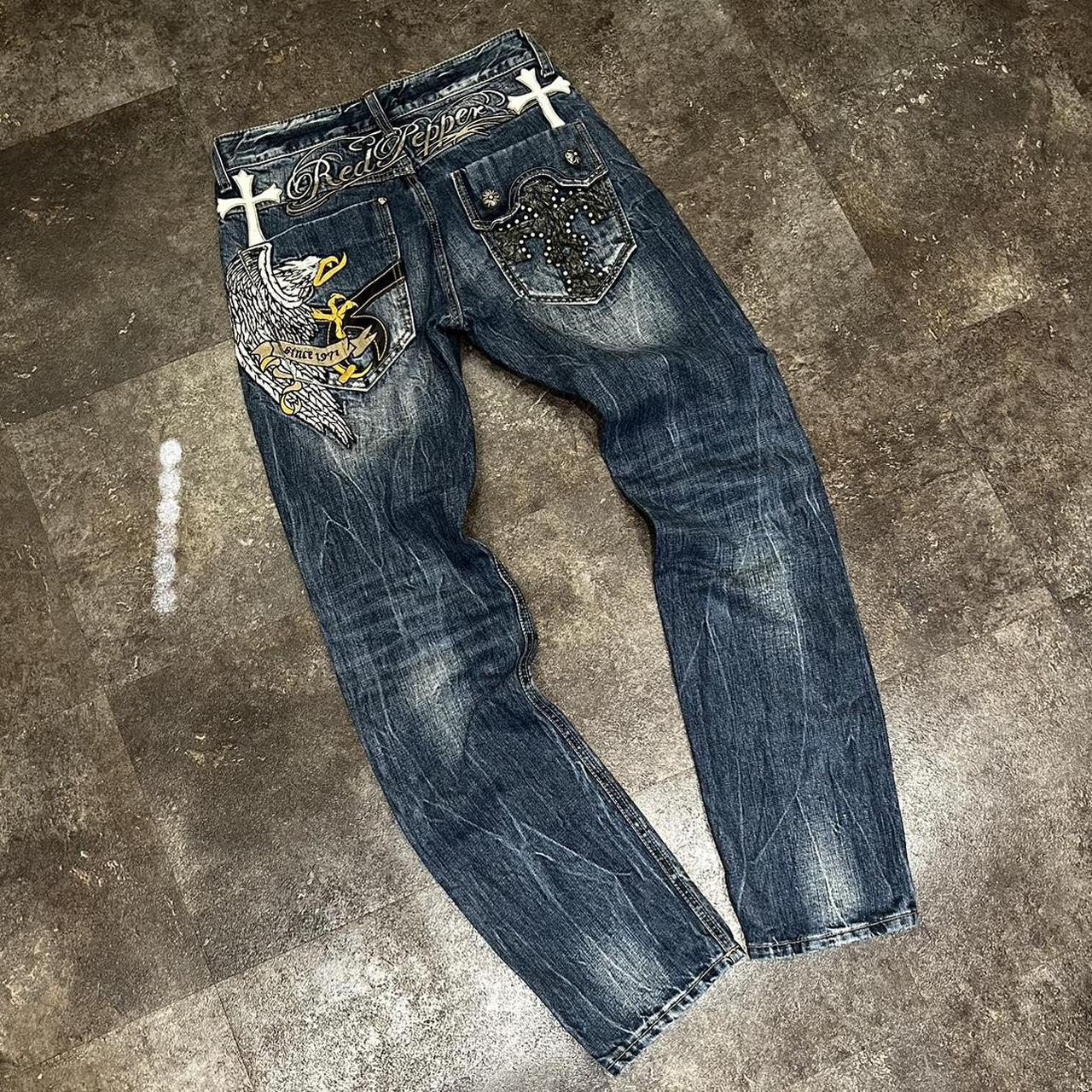 Red pepper jeans Fully embroidered with eagle,... Depop