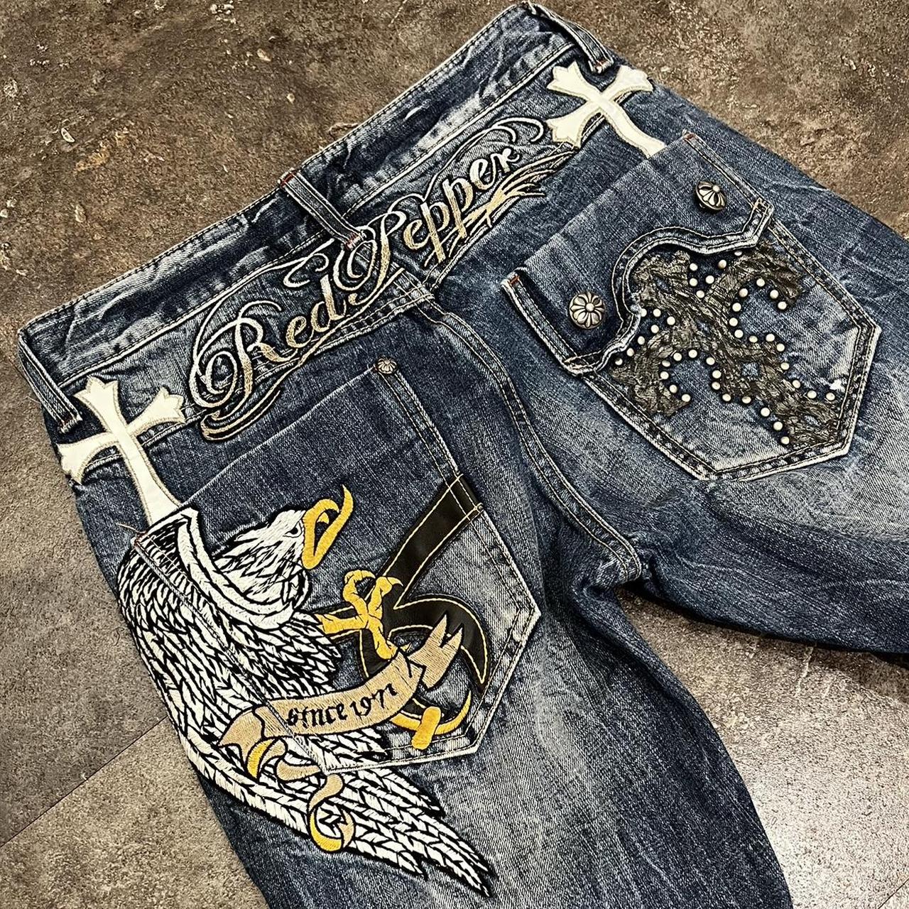 Red pepper jeans Fully embroidered with eagle,... Depop