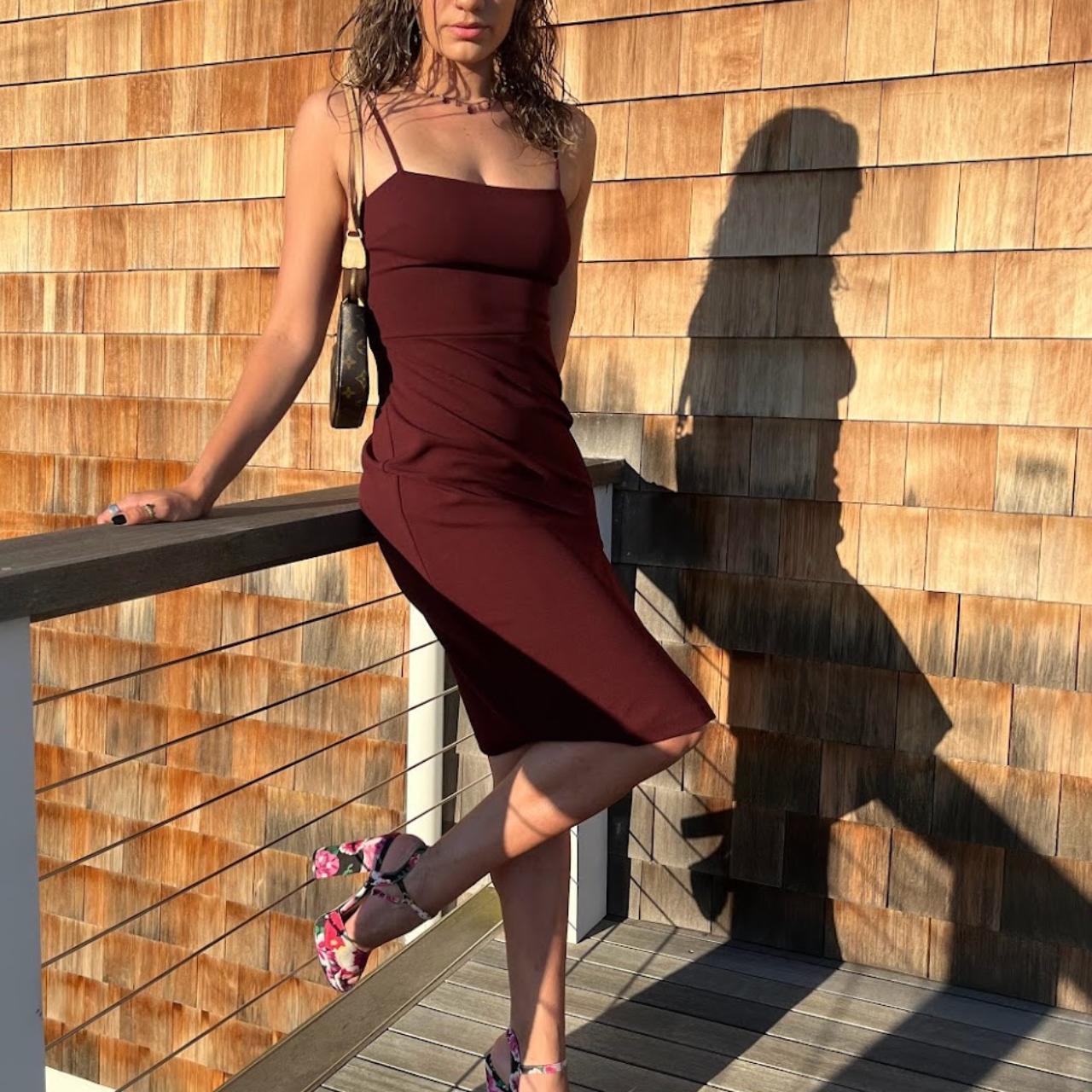 express Burgundy dress adjustable straps slit Depop