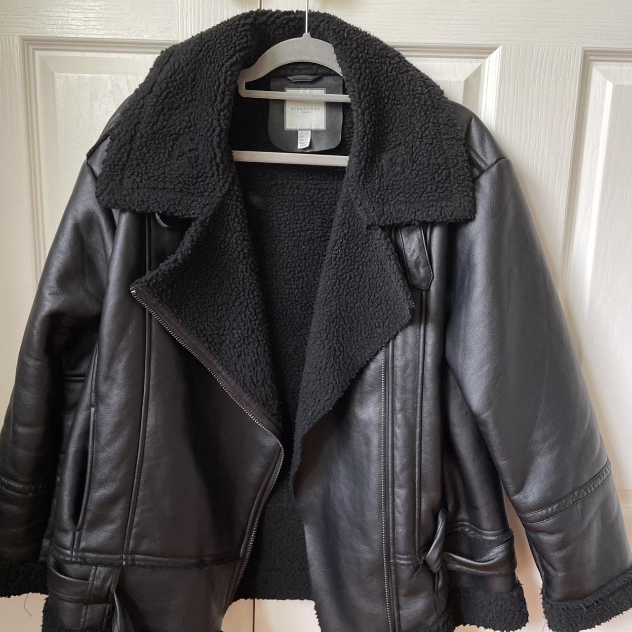 Faux leather and shearling black oversized jacket Depop