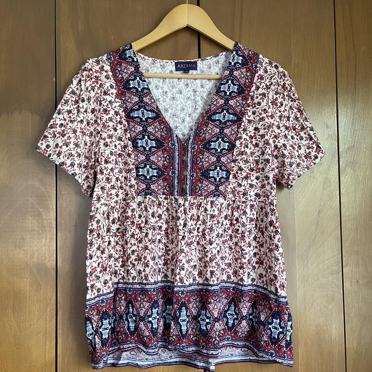 JCPenney Women's Red and Cream Shirt Depop