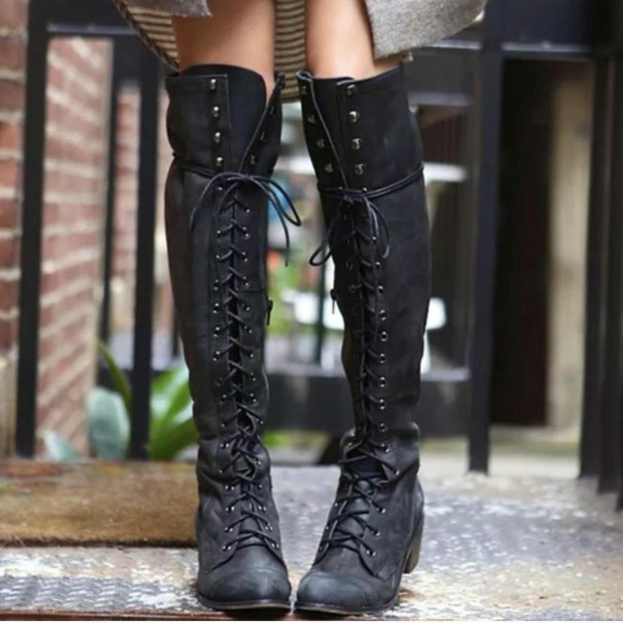 New Free People shops x Jeffery Campbell Joe Lace Up OTK Brown Snake Skin Boots 5.5