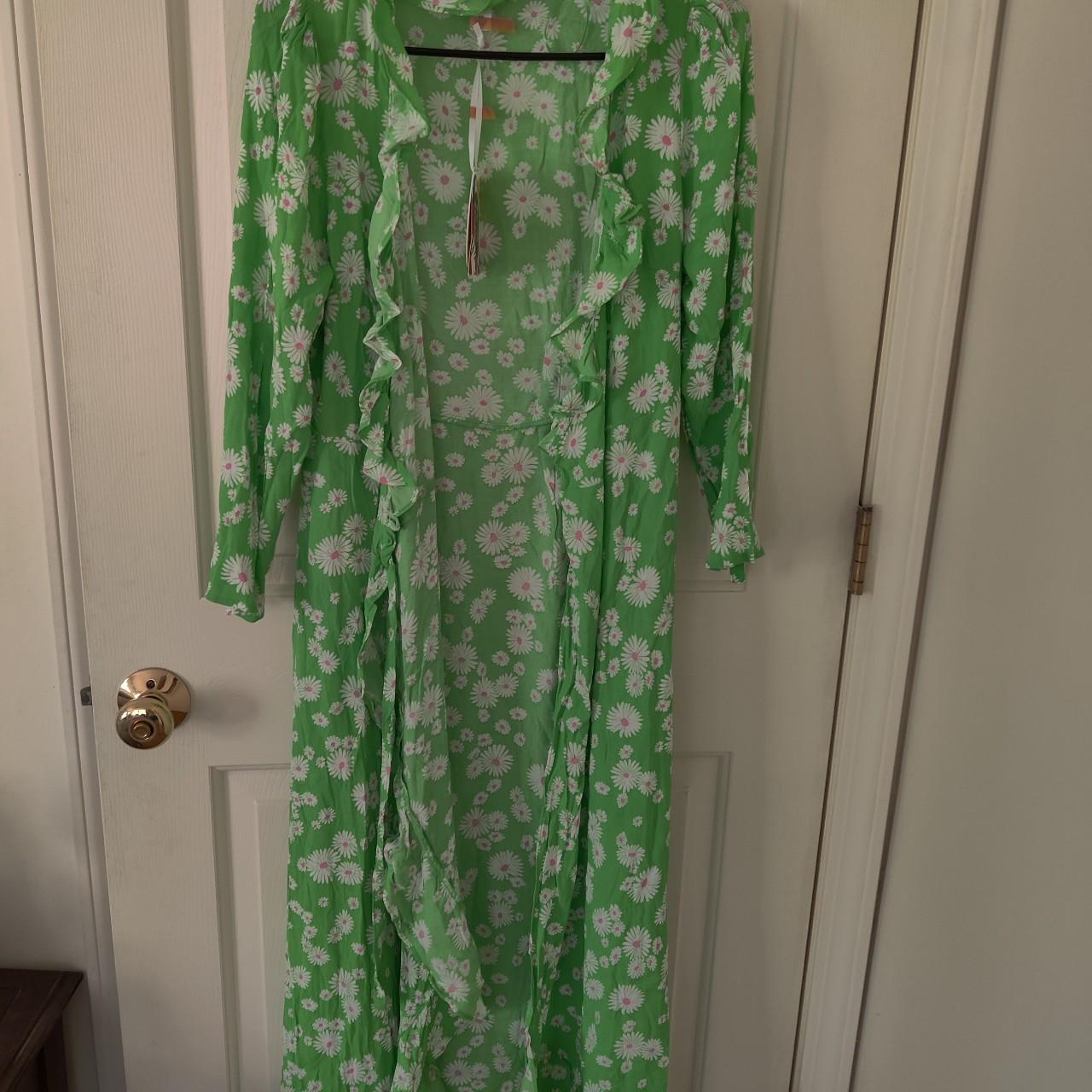 Rixo Women's Pink and Green Dress Depop