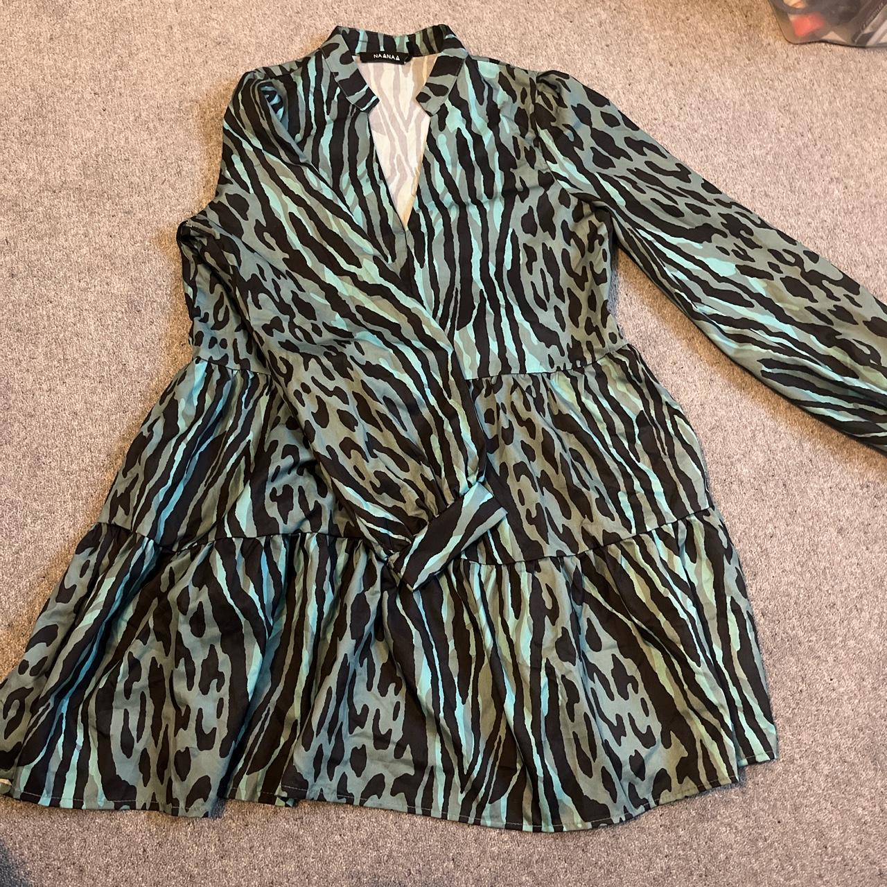 GREEN ZEBRA PRINT MINI DRESS NaaNaa worn once... - Depop