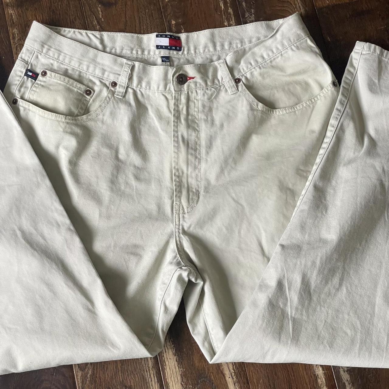 Cream/Beige mens unisex Tommy Hilfiger jeans Size... Depop