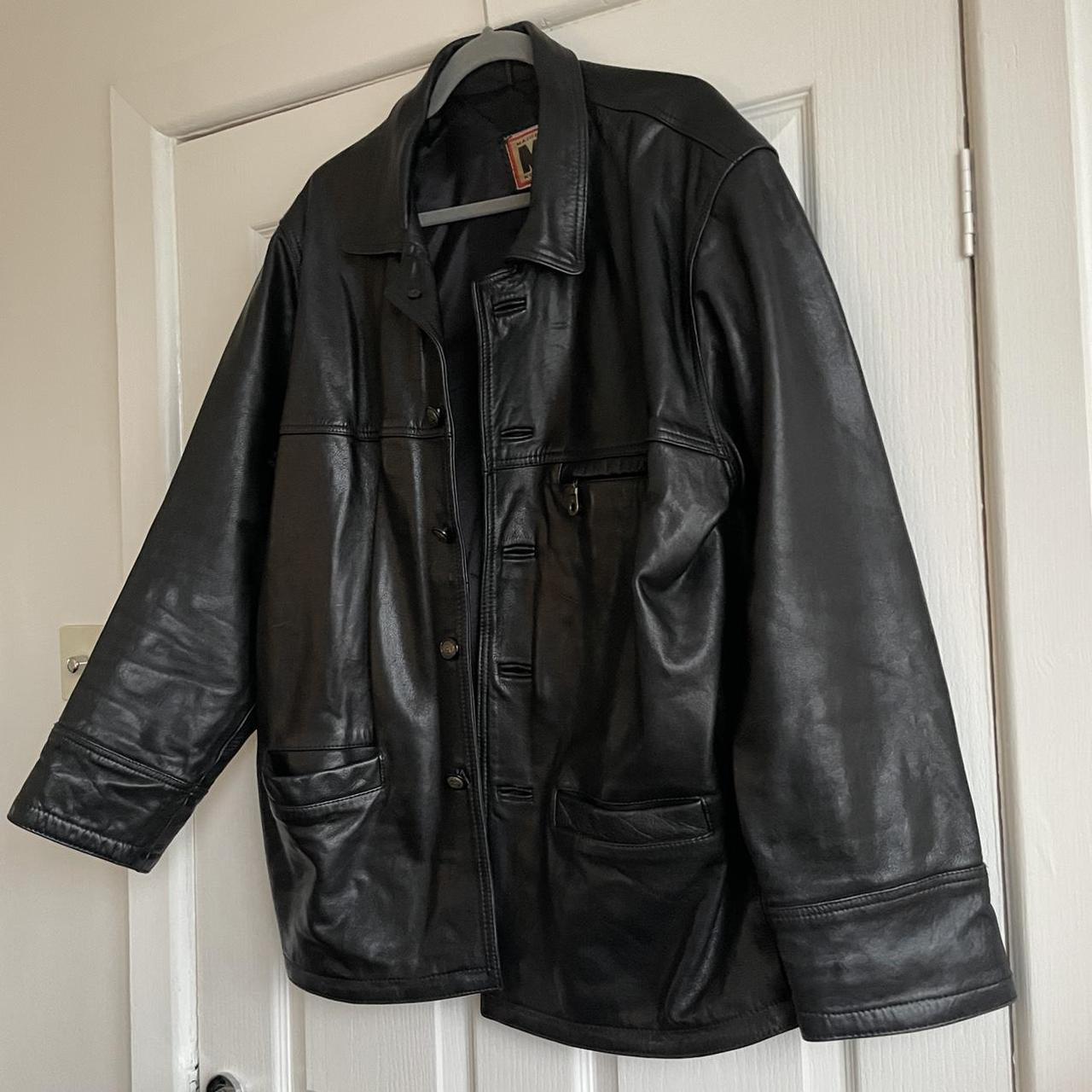 Black vintage real leather jacket mens/unisex MDK -... - Depop
