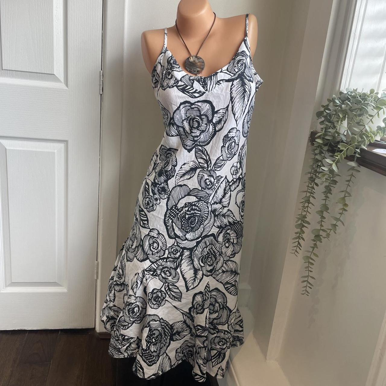 White Per Una midi dress with black floral print &... - Depop