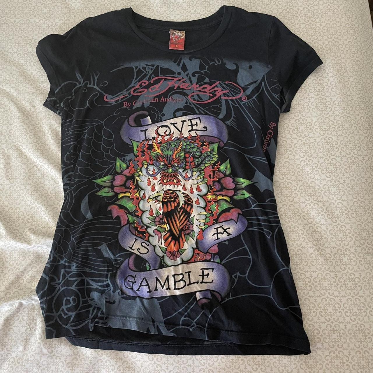 ed hardy graphic fitted shirt! tag says women’s size... - Depop