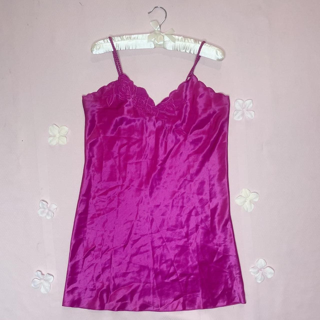 y2k / coquette hot pink slip dress with stitched... - Depop