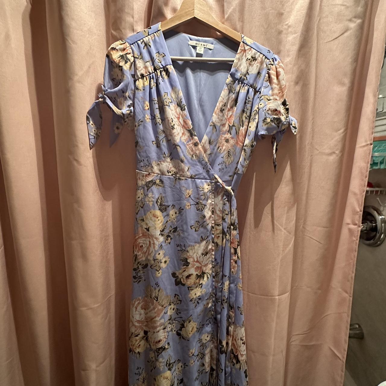 Francesca’s baby blue floral wrap dress. Size... - Depop