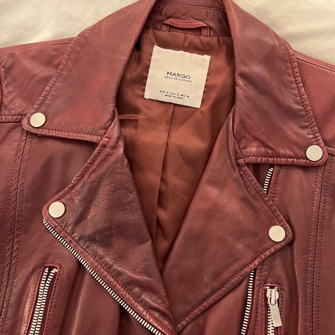 Mango burgundy 2025 leather jacket