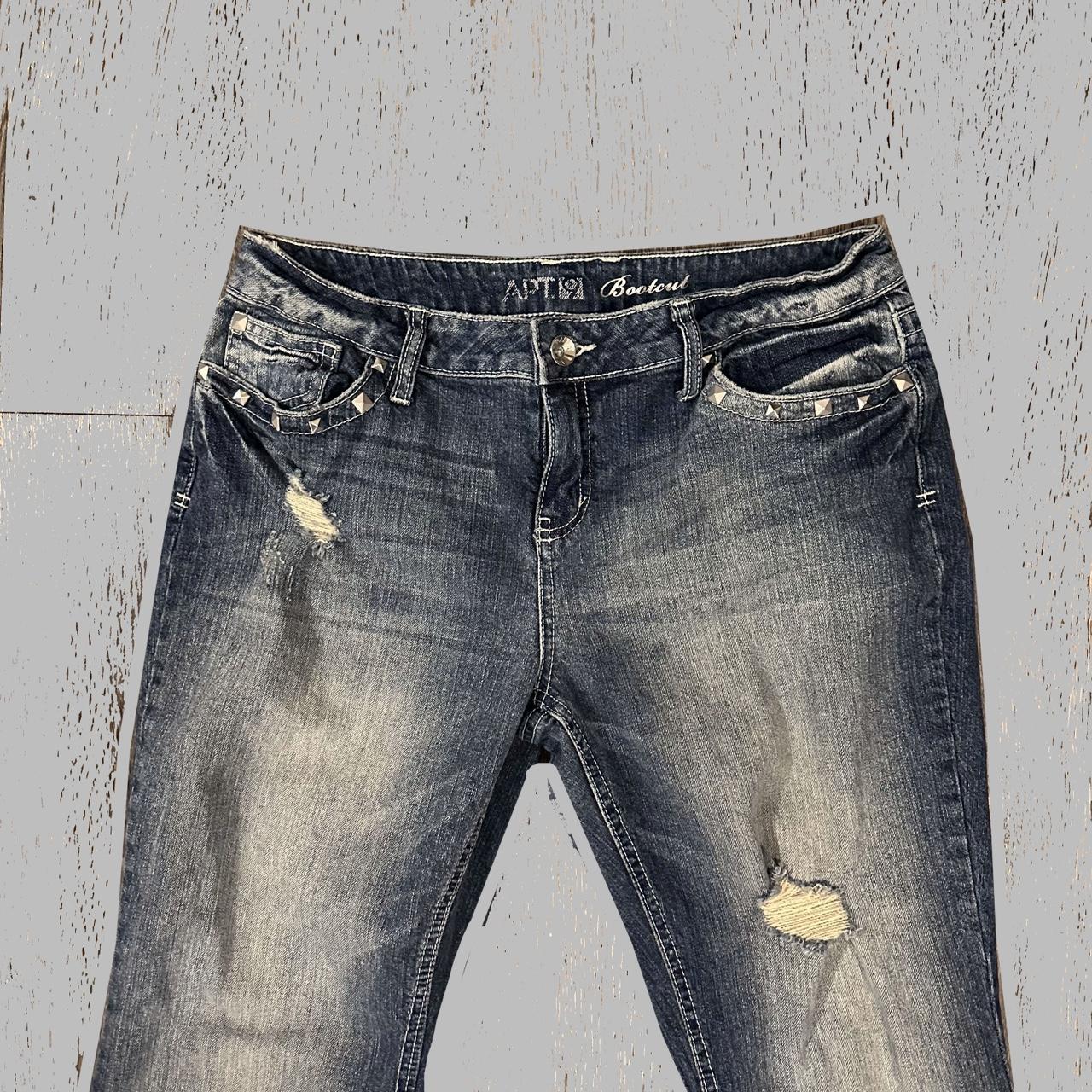 APT9 Women 12 Blue Denim Jeans Bootcut Bling Embellished Pockets
