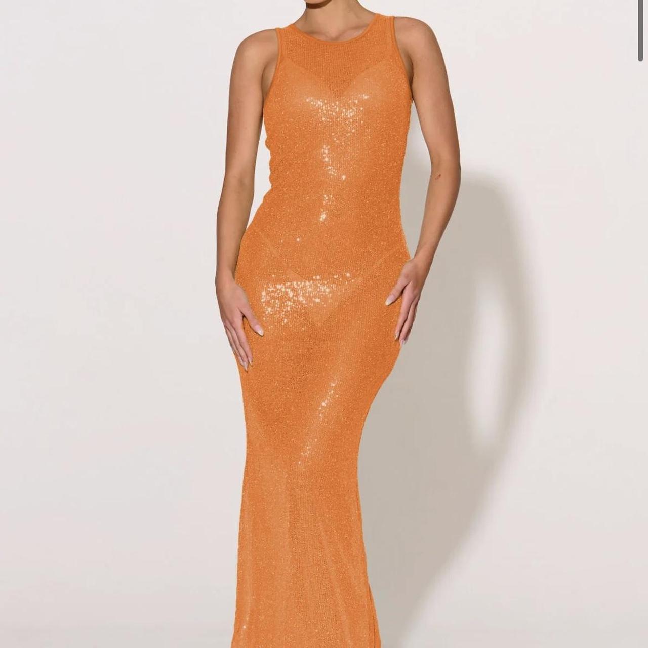 Noughts and kisses cinzia orange sequin sheer maxi... Depop