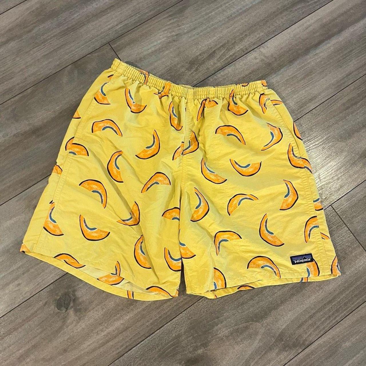 Patagonia abstract pattern Print Swim Shorts Men Recycled Nylon Polyester L Yellow