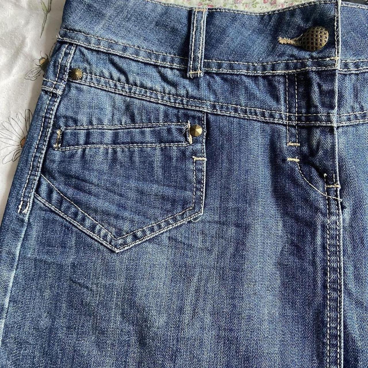 blue denim mini skirt with pockets and belt loops... - Depop