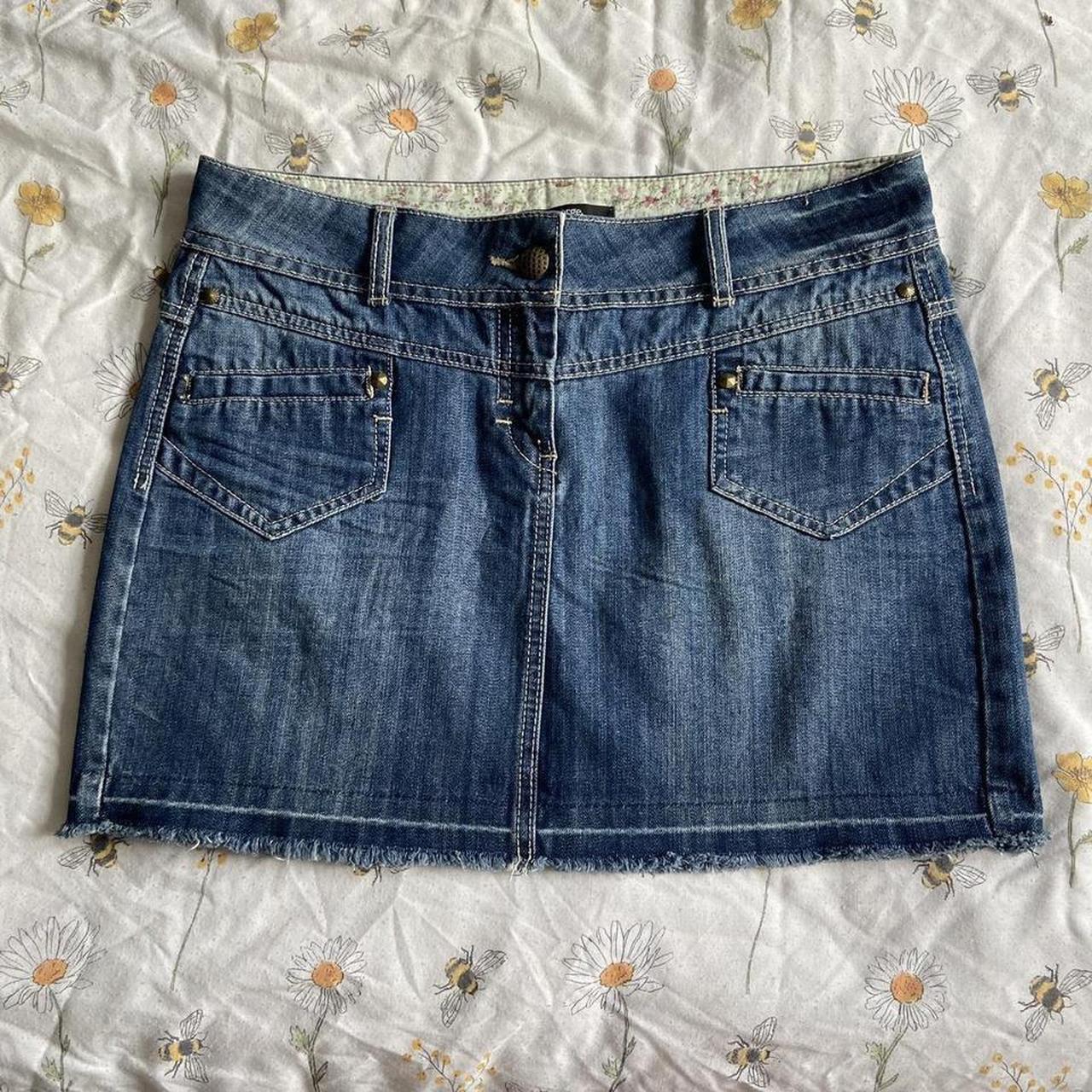 blue denim mini skirt with pockets and belt loops... - Depop