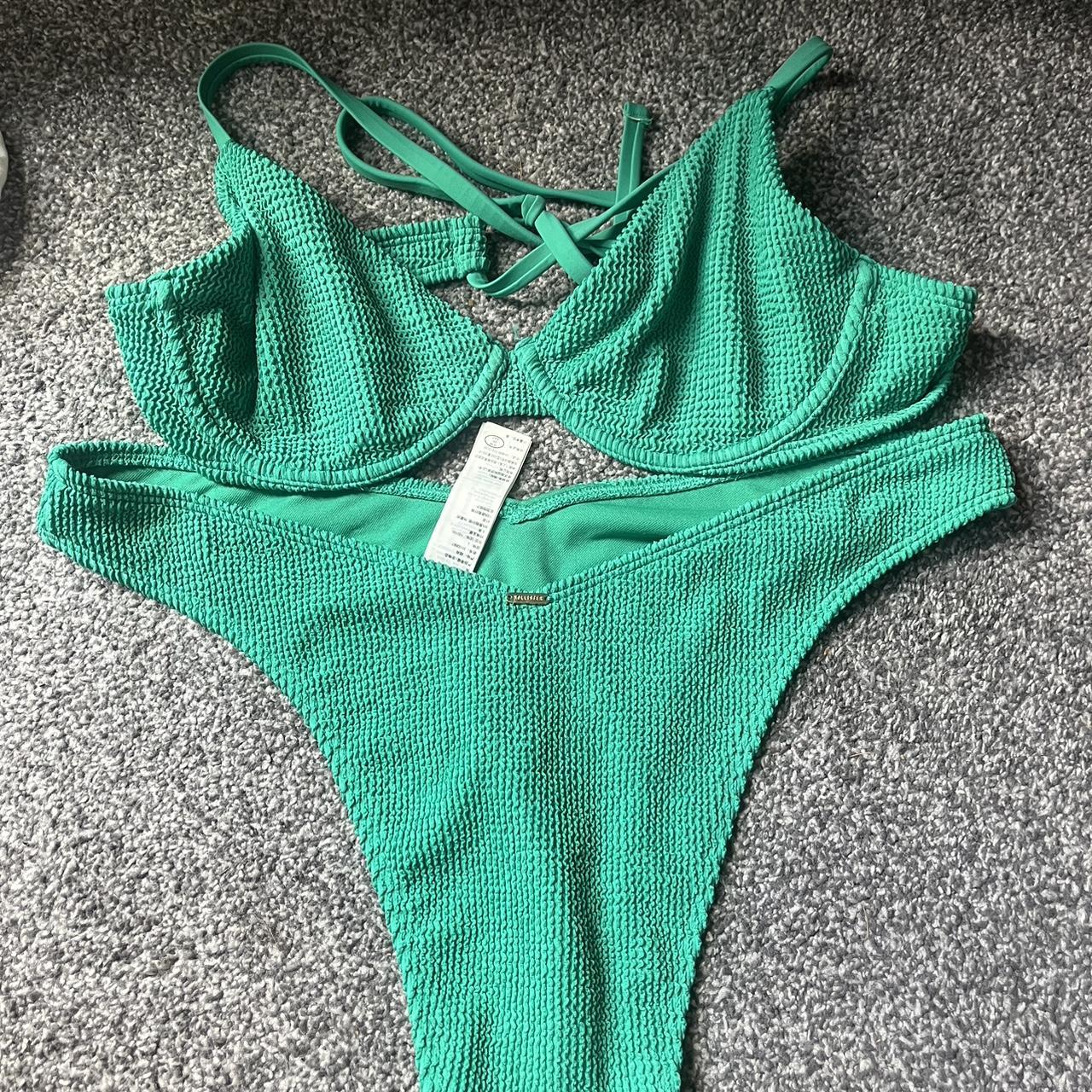 Hollister green shirred bikini. Only worn once on... - Depop