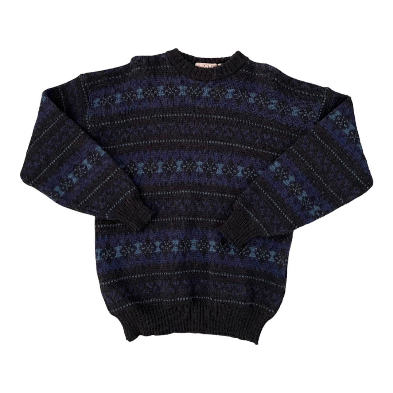 Vintage Heather Tweed Sweater Medium Mens 80s Blue... - Depop