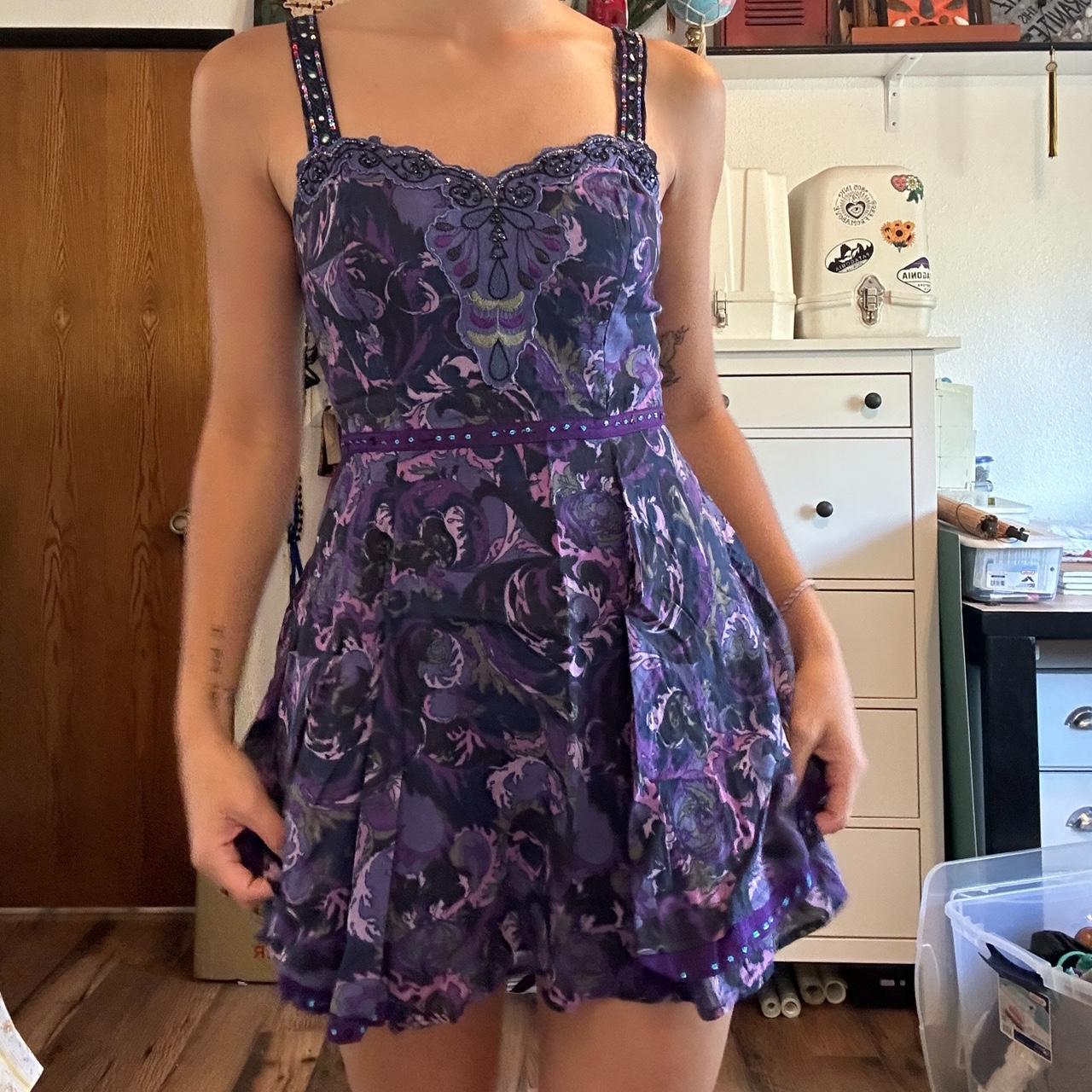 Free People purple mini dress with sequin straps and. Depop