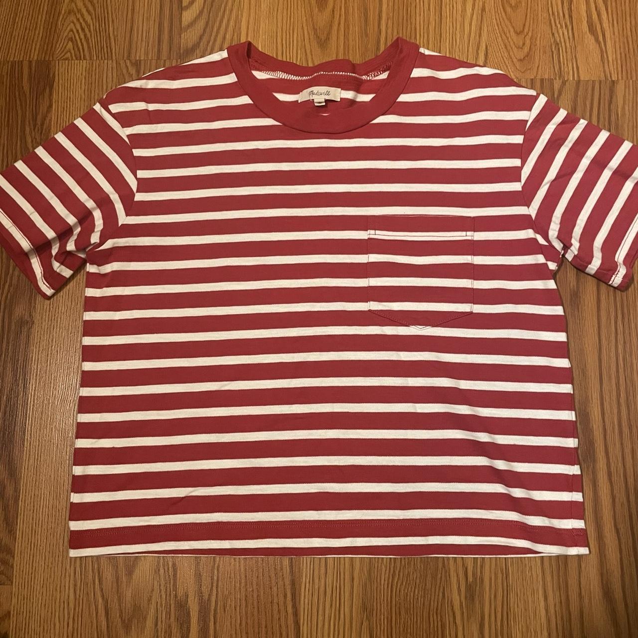 Madewell Women's White and Red Shirt | Depop