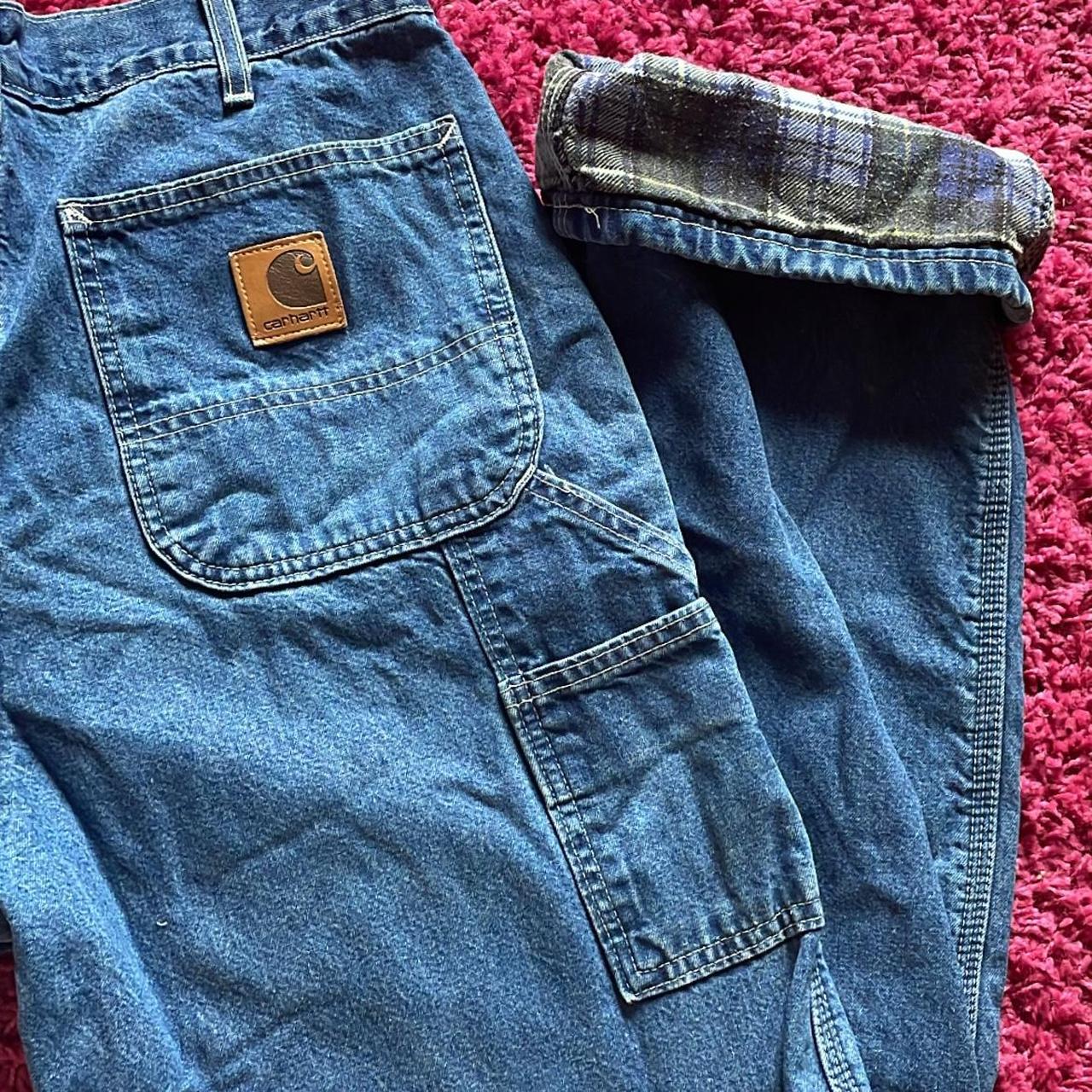 Carhartt Cargo Jeans plaid inside marked size 32,... - Depop