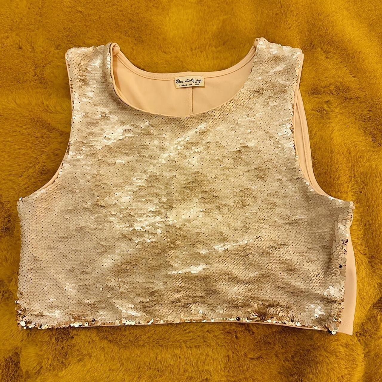 Gold And Pale Pink Sequin Crop Top Silver Sequins Depop