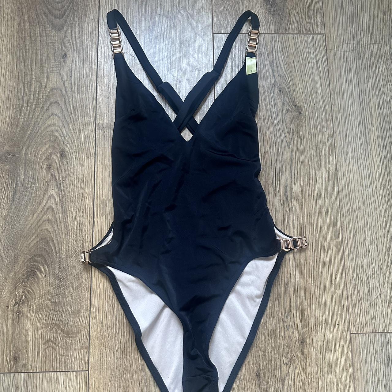 Boux Avenue Black one piece swimsuit with gold Depop