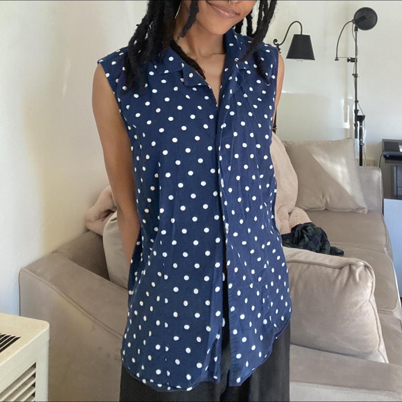 Cute dark blue button down shirt with white... Depop