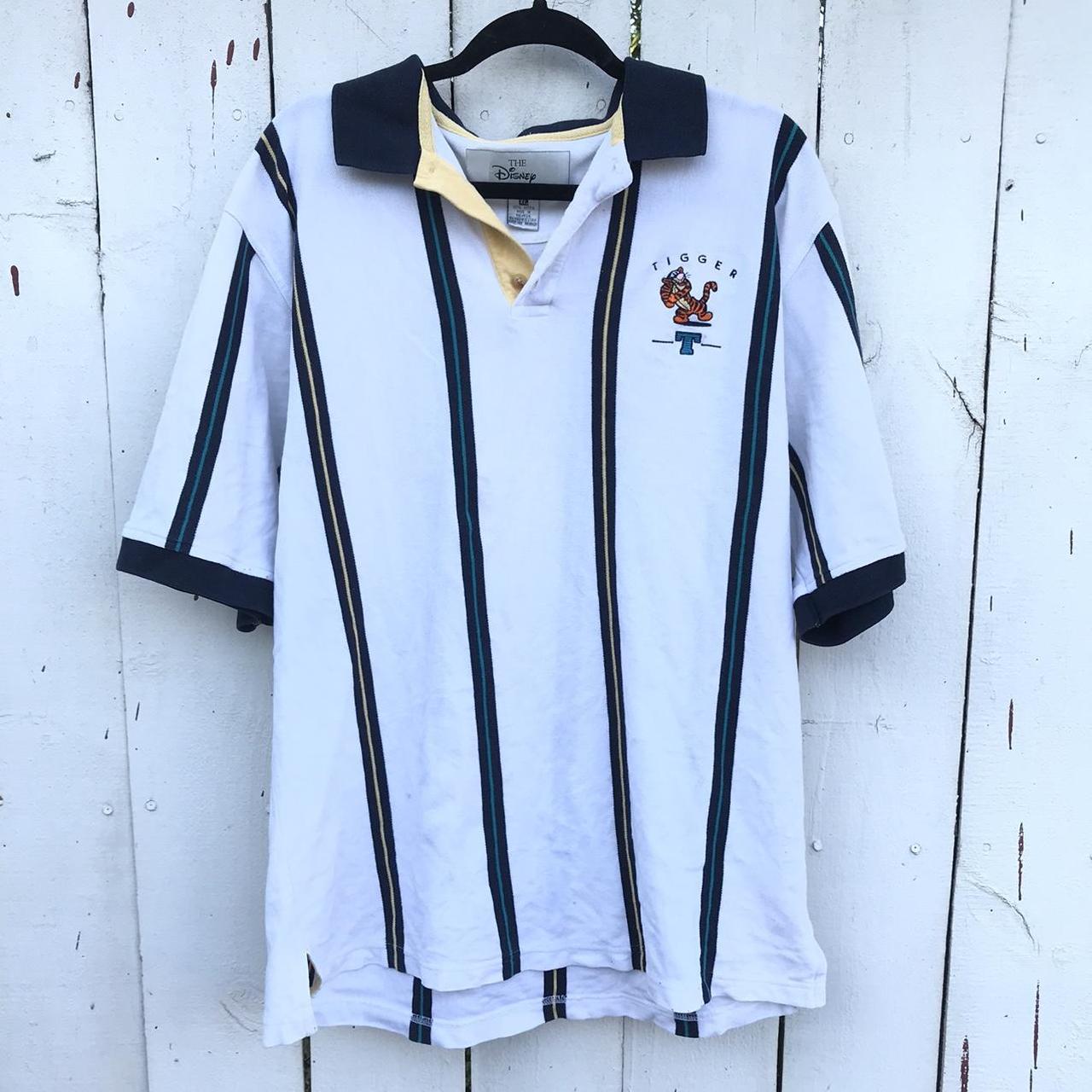 Vintage Disney striped Polo / button up tee in white... - Depop