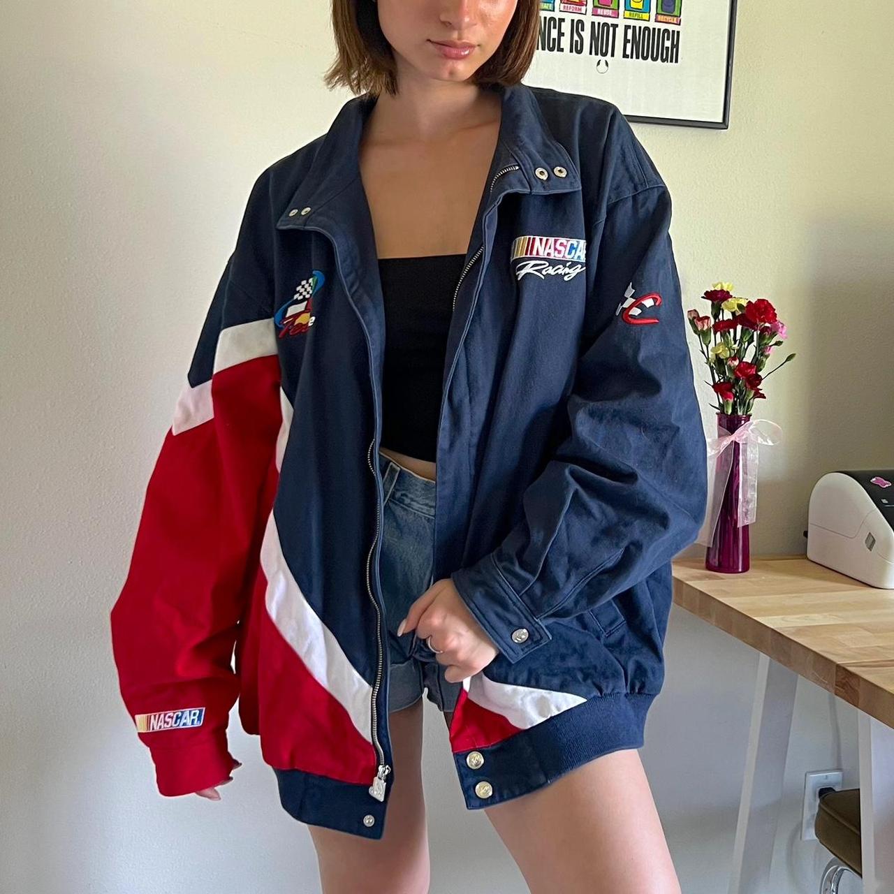 NASCAR Women's Red and Navy Jacket | Depop