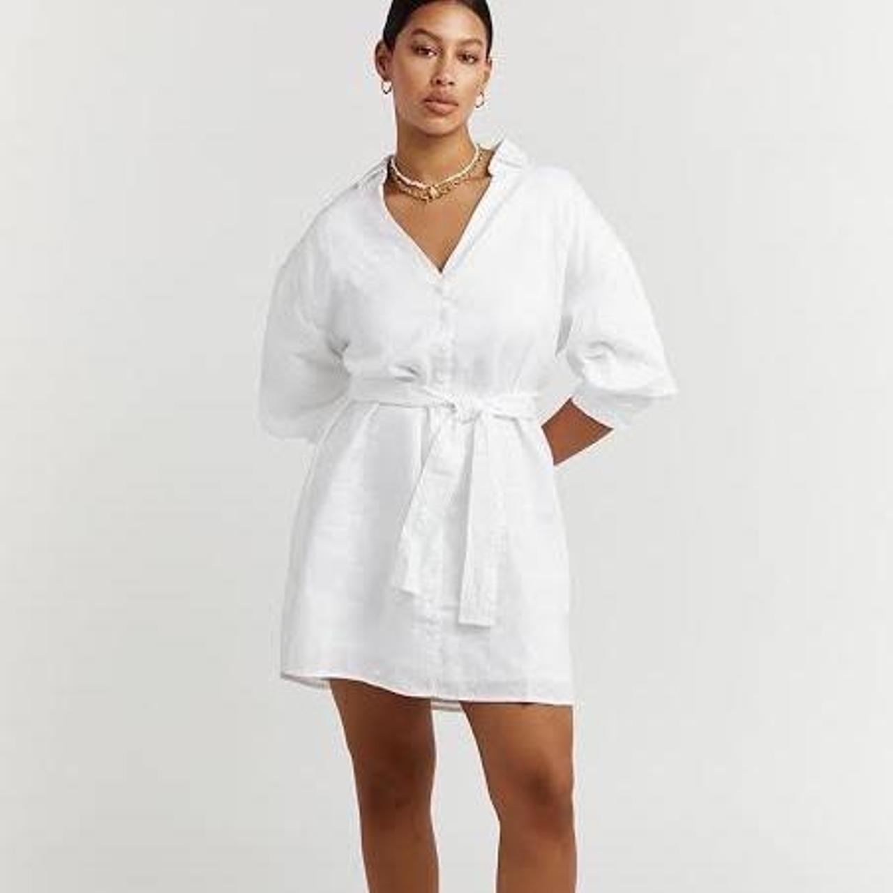 Dissh White Linen Shirt Dress, Waist Tie Size 6 RRP $99 | Depop Dissh White Linen Shirt Dress, Waist Tie Size 6 RRP $99 | Depop
