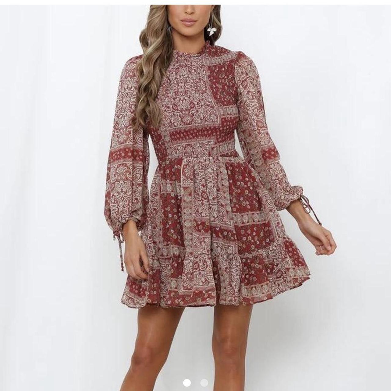 Princess Polly Women's Burgundy and Brown Dress Depop