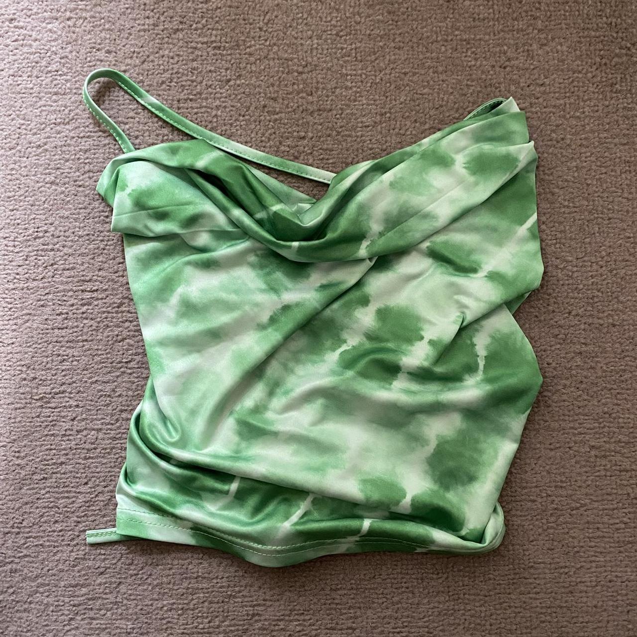 Green tie dye cowl neck top Lace up spaghetti strap... - Depop