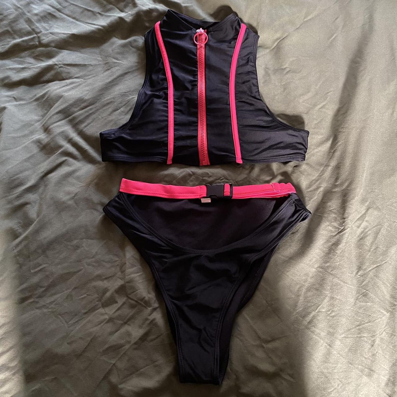 Zip up surf style bikini Racer back can be worn high... - Depop