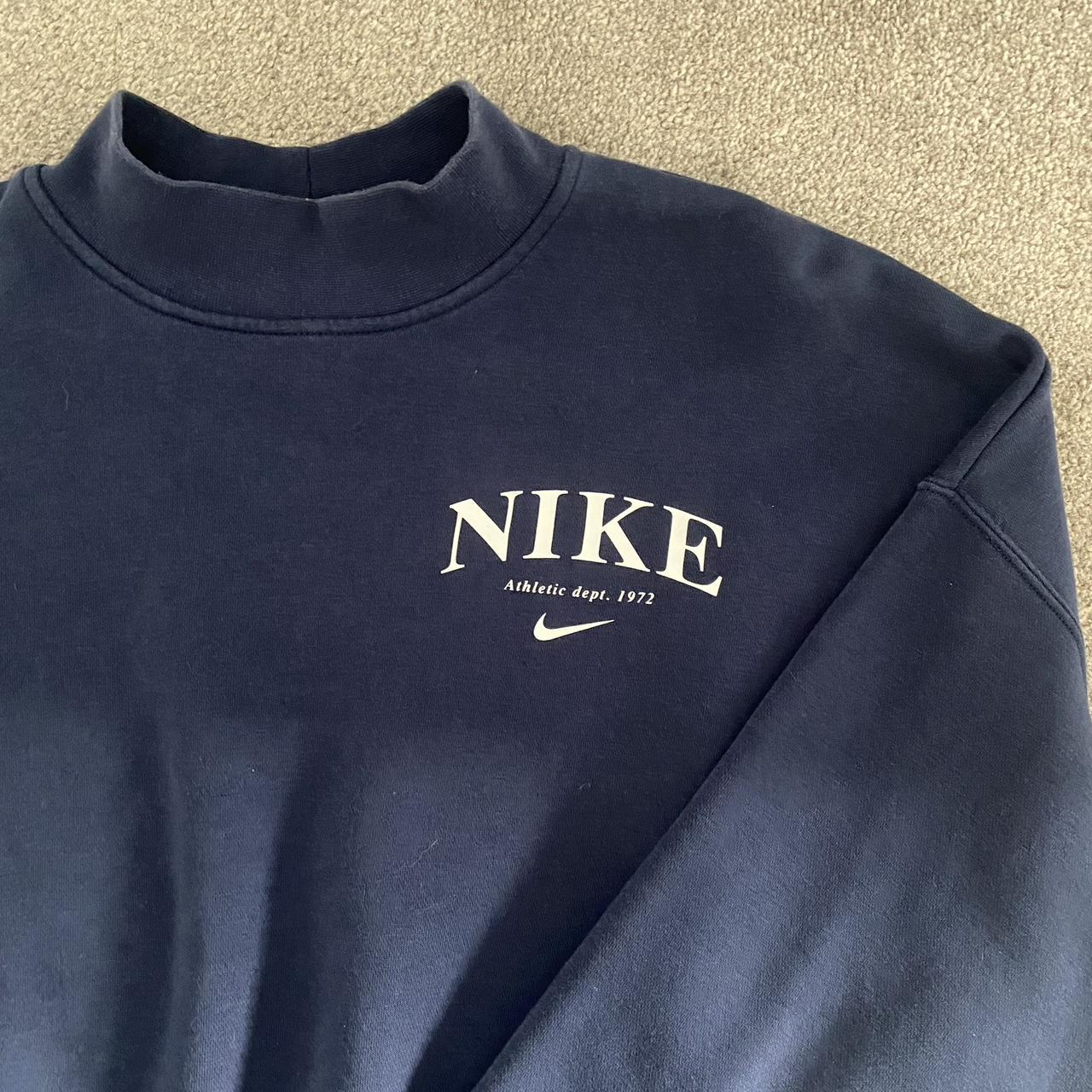 nike navy blue slightly cropped retro style... - Depop