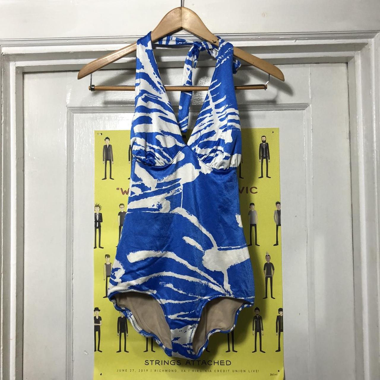 Vintage Blue and White Halter Swimsuit No tags!! Depop