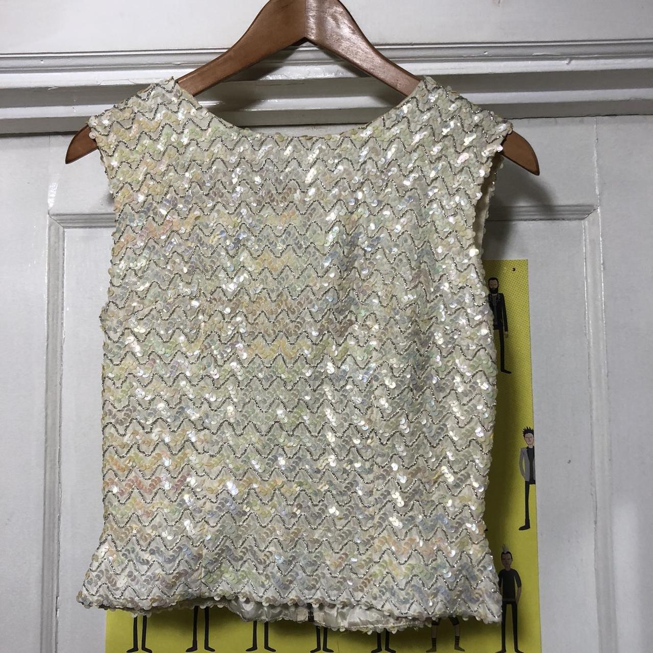 Vintage White Sequin Sleeveless Blouse There are no... - Depop