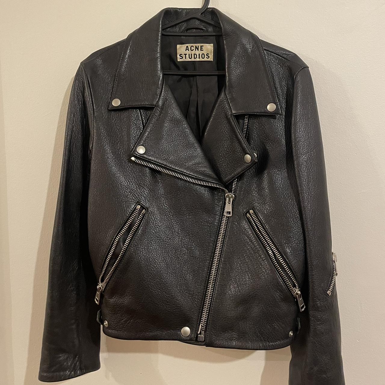 Acne studios leather jacket Size 10 I guess Very... - Depop