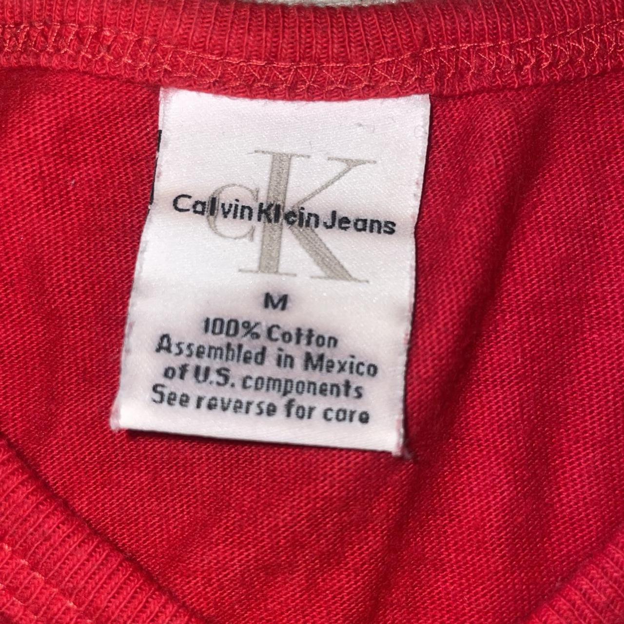 Calvin Klein Women's Red and White T-shirt | Depop