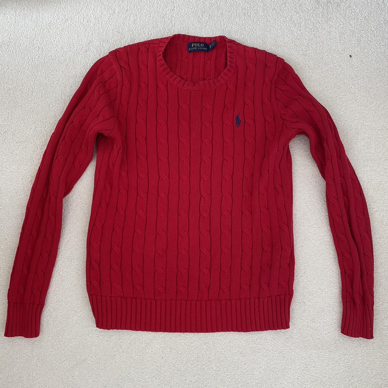 Polo Ralph Lauren red cable knit jumper Size S,... - Depop