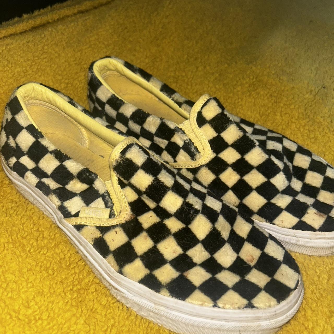 Yellow checkerboard slip hot sale on vans womens