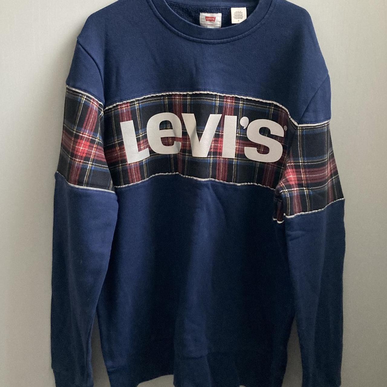 Mens Levi’s Jumper with Reflective Logo and plaid... - Depop