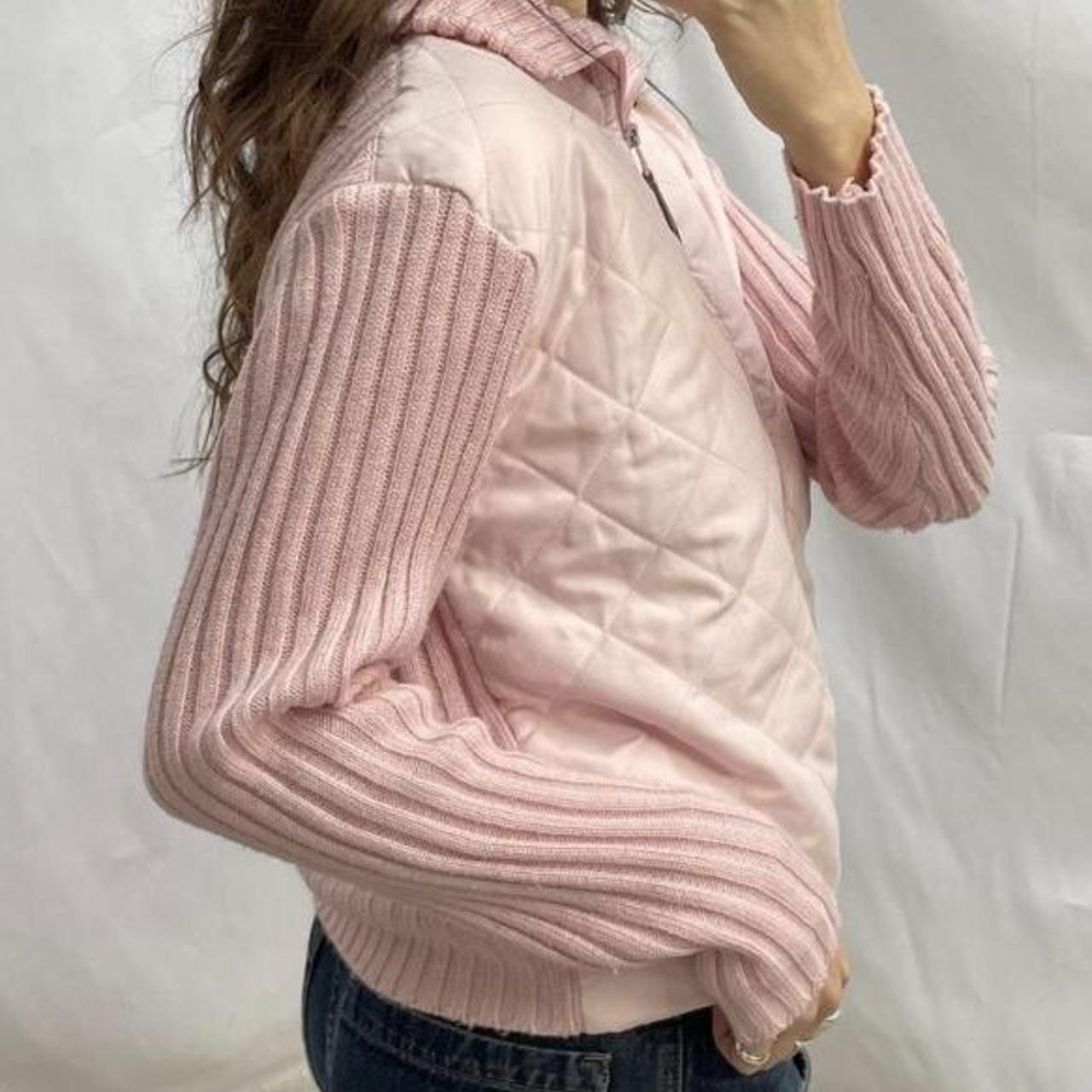 Y2k light pink quilted jacket with pink knit ribbed... Depop