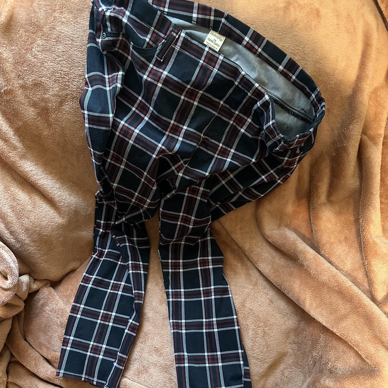 3X faded glory black red and white plaid pants. Depop