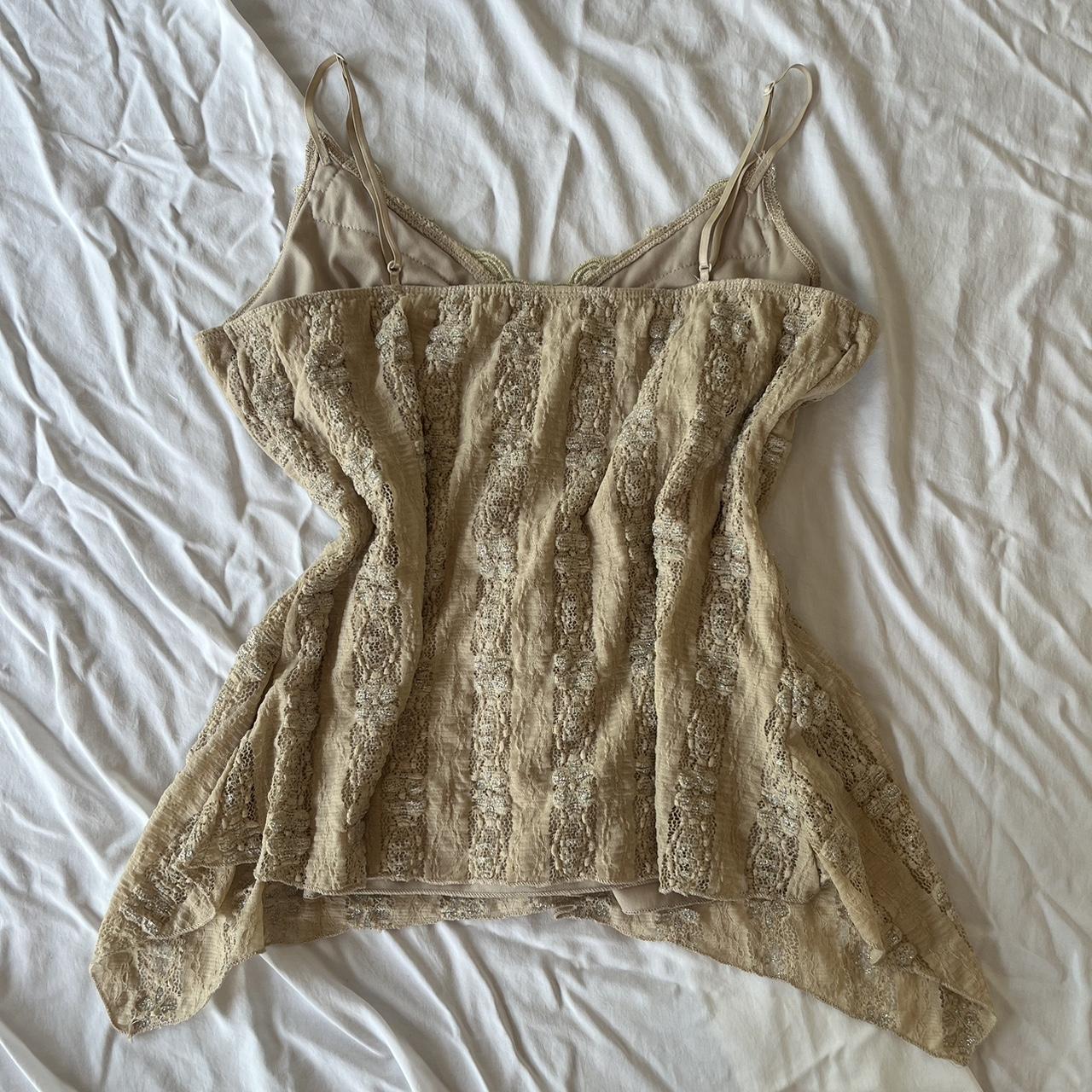 Thrifted vintage y2k beige top with lace and gold... - Depop