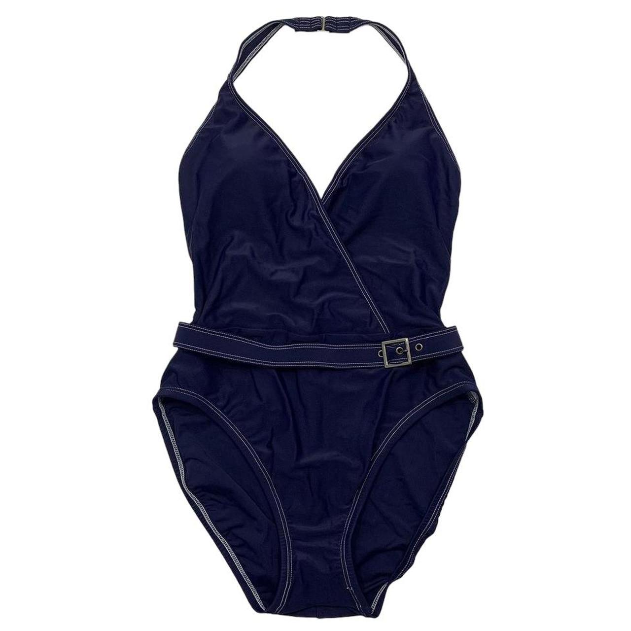 Navy blue one piece belted swimsuit 💙 Size small.... Depop