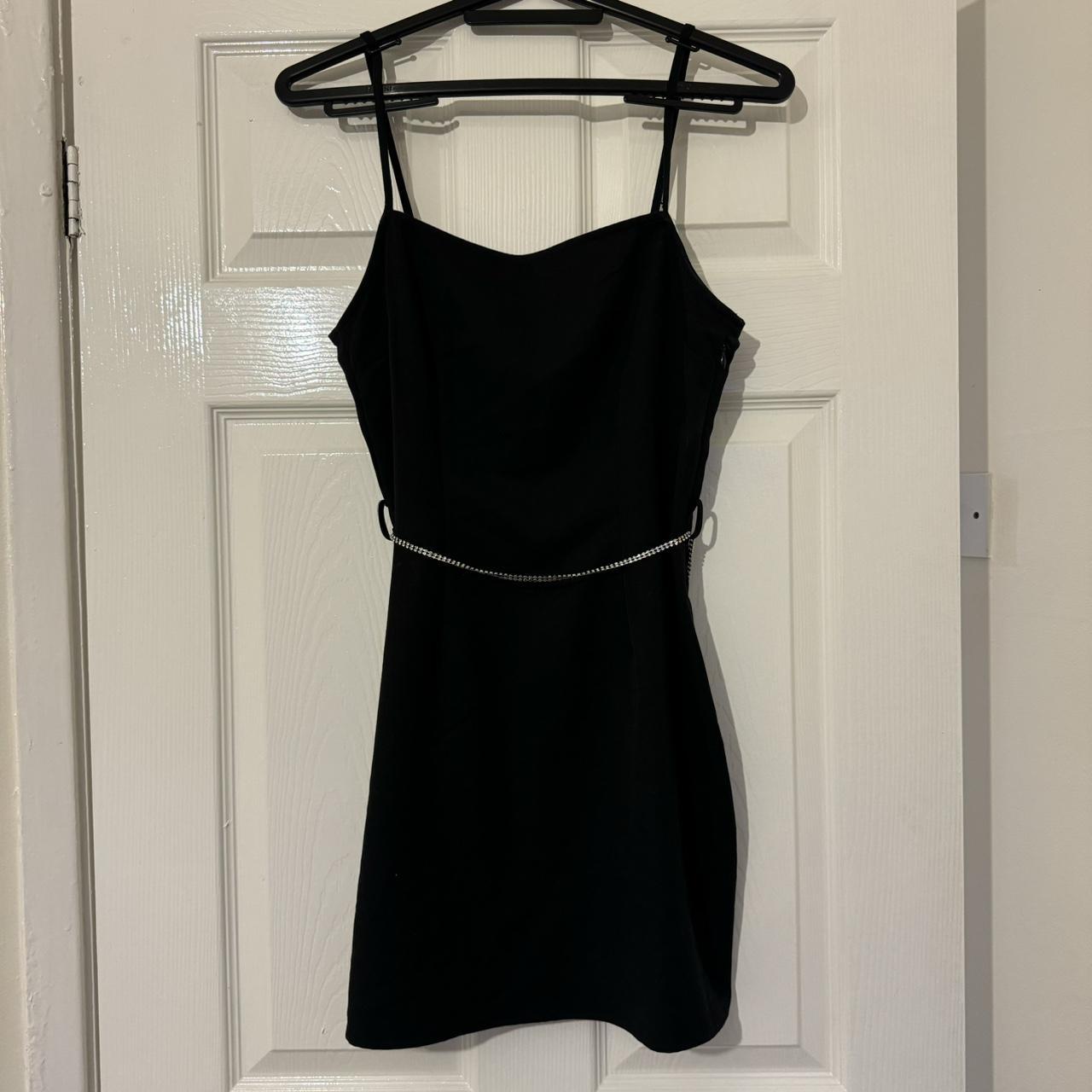 Black slit spaghetti strap body-con dress Built in - Depop