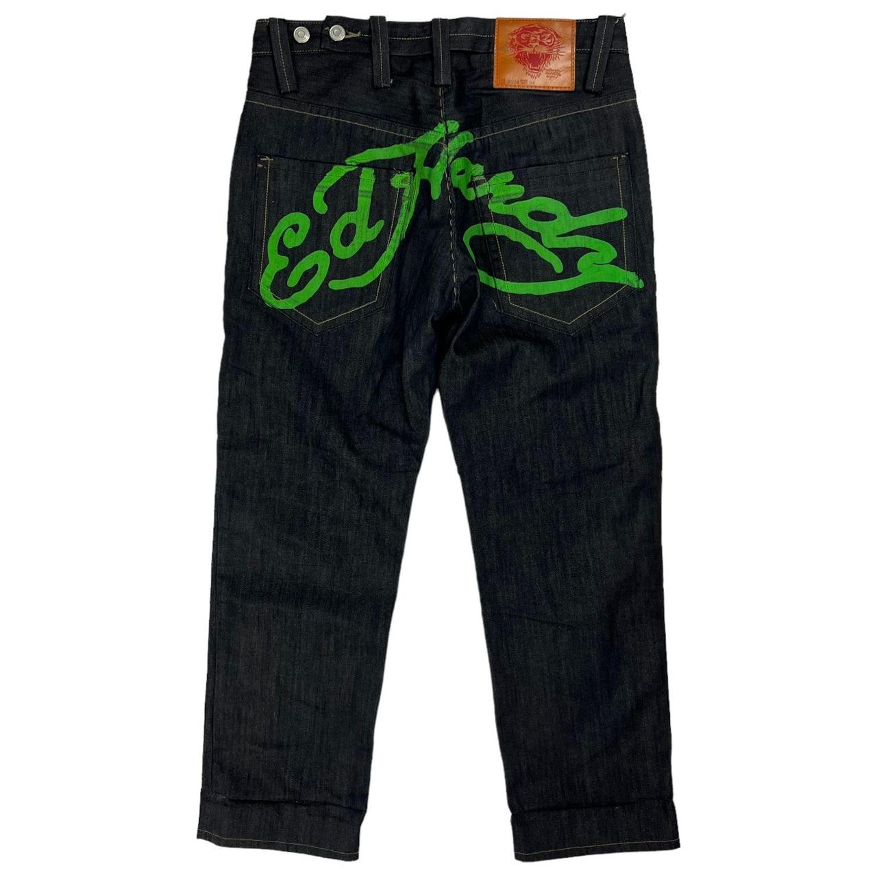 Ed Hardy Men's Navy and Green Jeans | Depop